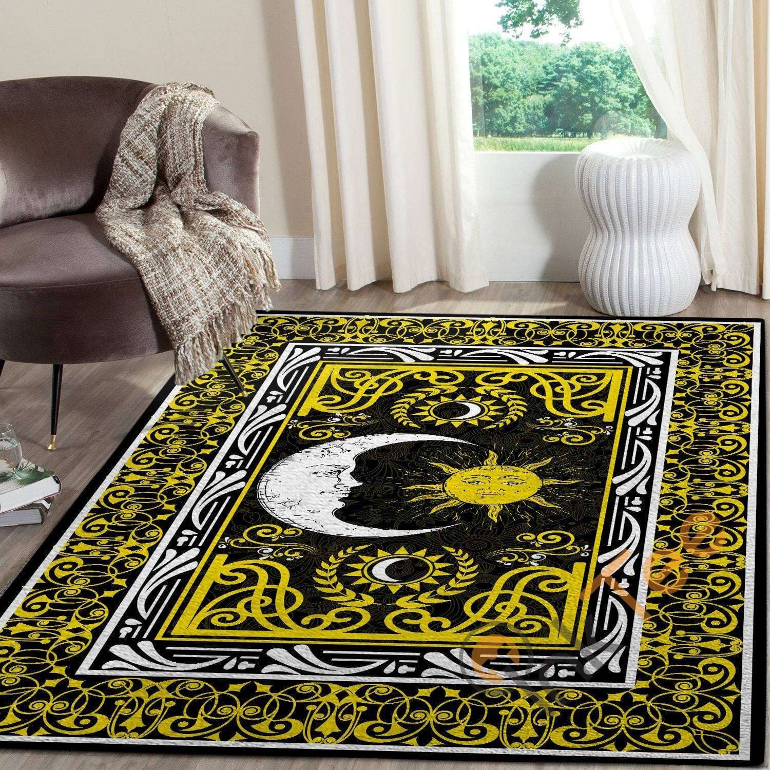 The Combination Of Wonderful Sun And Moon In Hippie Pattern Mandala Soft Living Room Carpet Rug