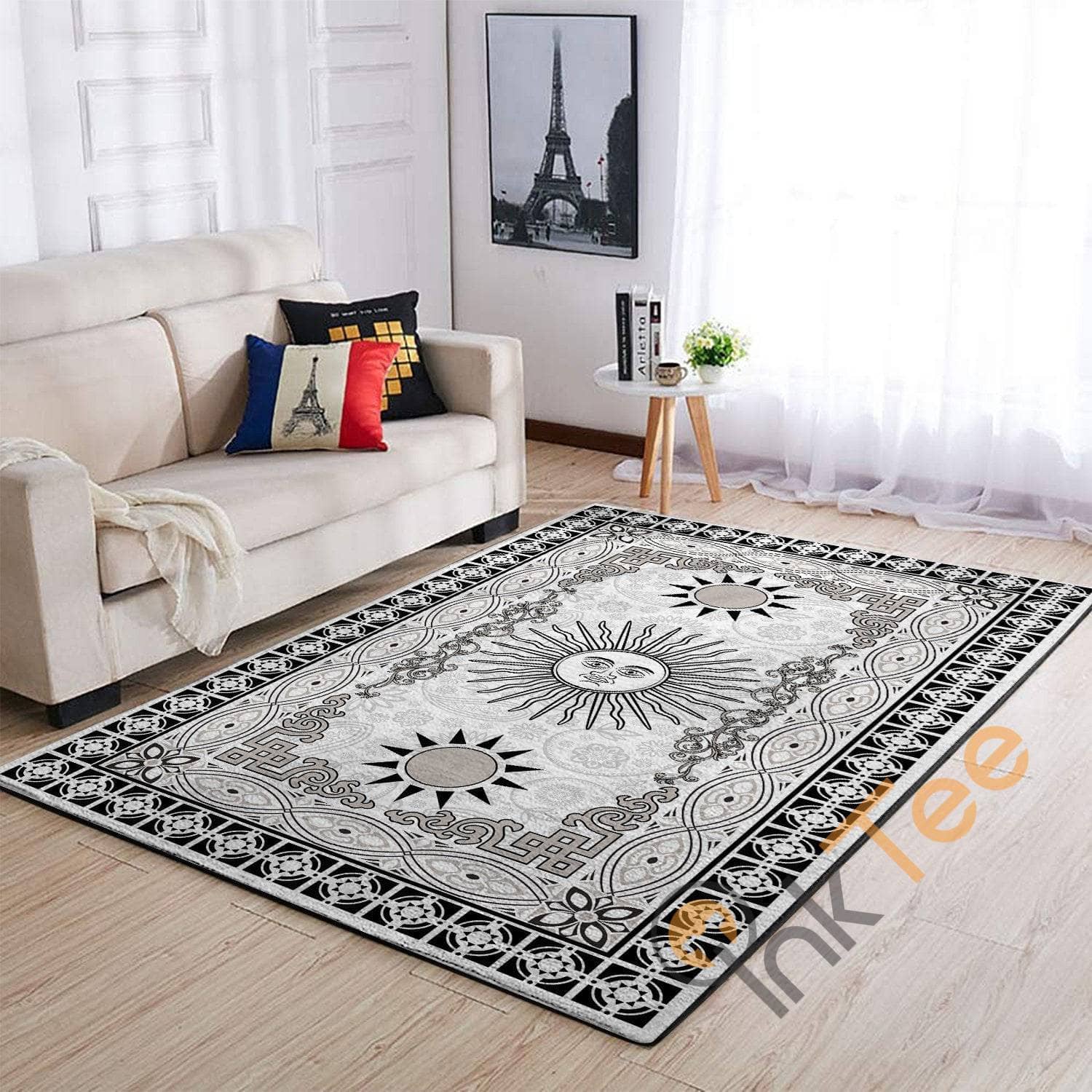 The Fabulous Hippie Sun In Black&white Background Mandala Soft Livingroom Bedroom Carpet Highlight For Home Rug