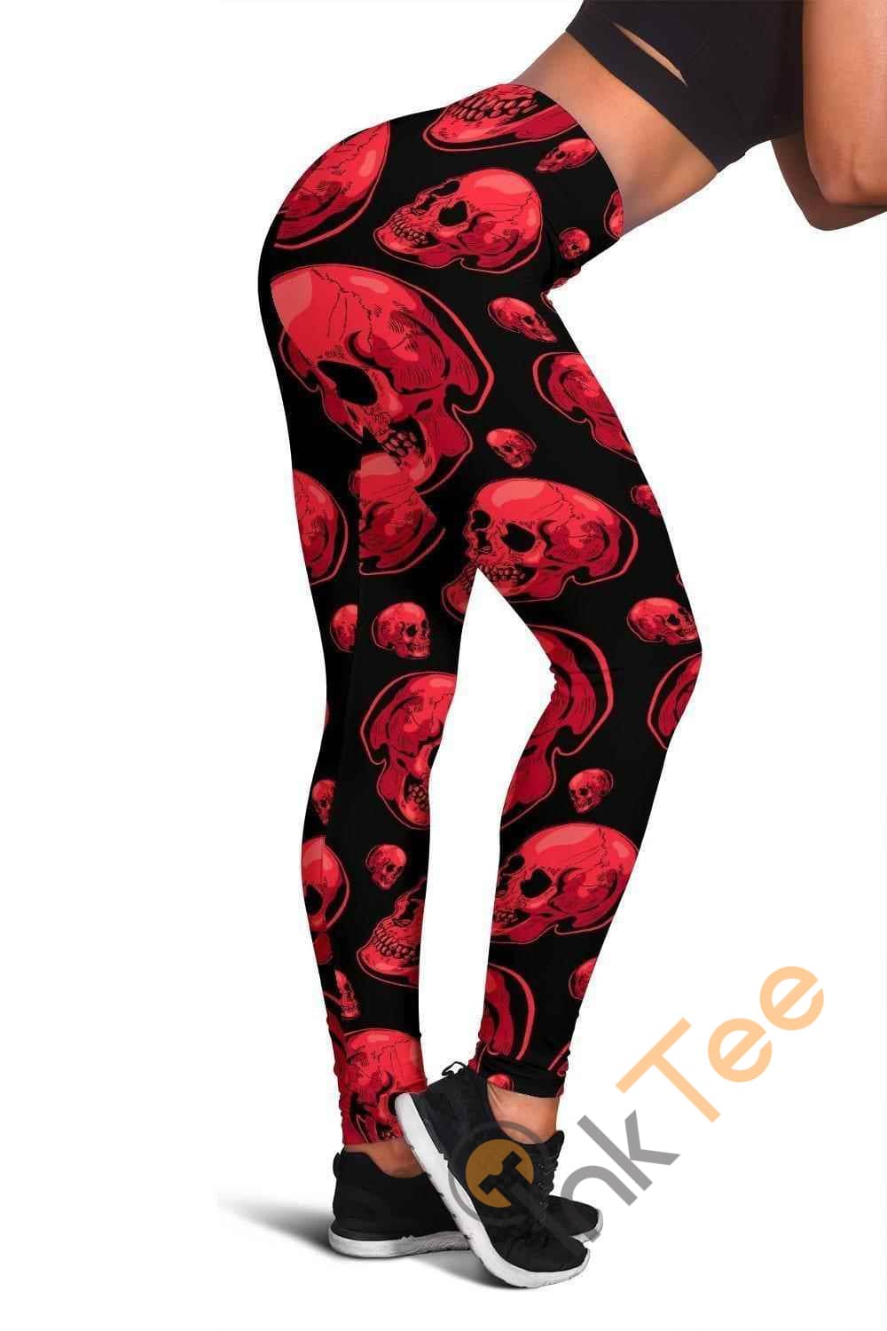 Inktee Store - Dark Pink Skull 3D All Over Print For Yoga Fitness Women'S Leggings Image
