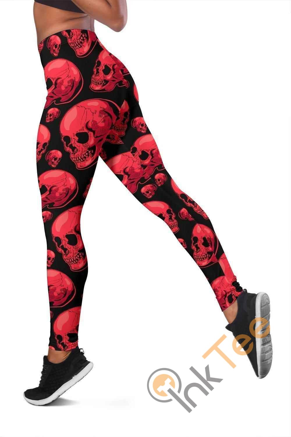 Inktee Store - Dark Pink Skull 3D All Over Print For Yoga Fitness Women'S Leggings Image