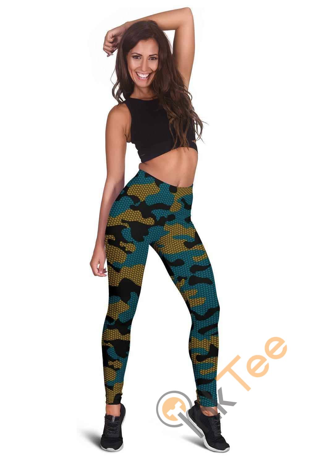 Inktee Store - Jacksonville Jaguars Inspired Hex Camo 3D All Over Print For Yoga Fitness Fashion Women'S Leggings Image