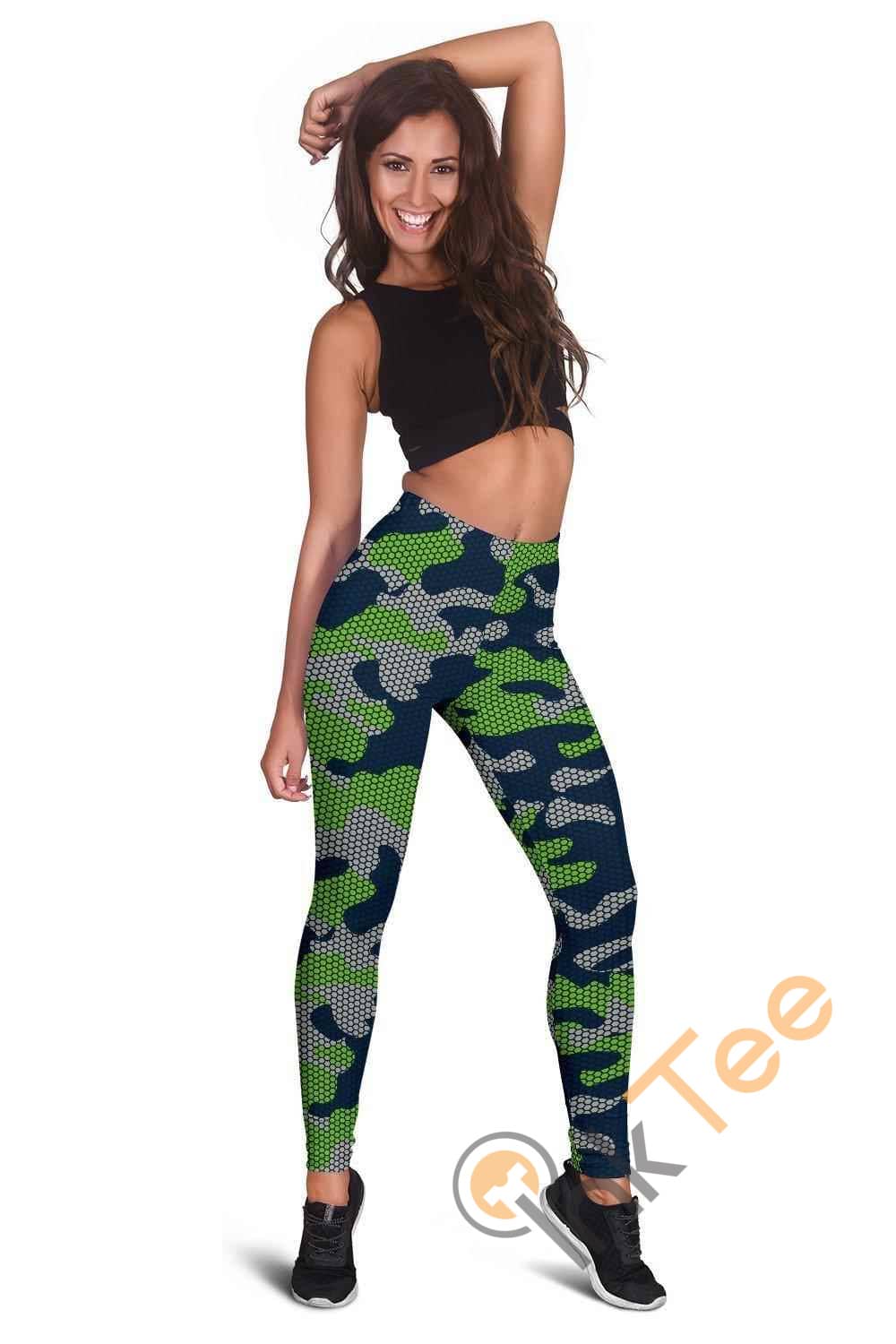 Inktee Store - Seattle Seahawks Inspired Hex Camo 3D All Over Print For Yoga Fitness Fashion Women'S Leggings Image
