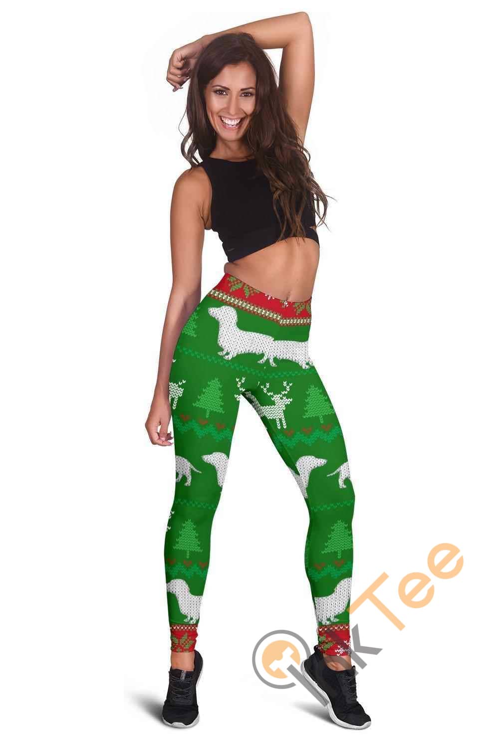 Inktee Store - Ugly Christmas Sweater 3D All Over Print For Yoga Fitness With Dachshunds Women'S Leggings Image