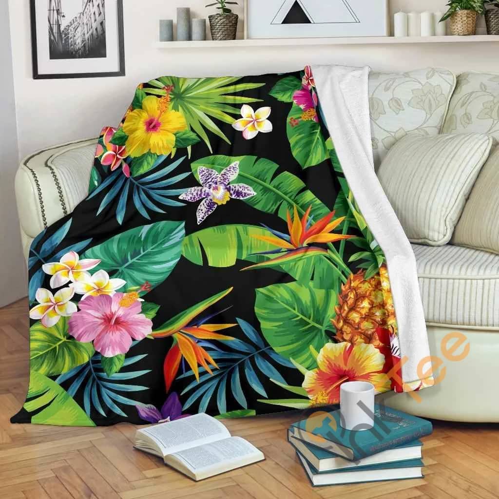 Aloha Hawaiian Tropical Pattern Premium Fleece Blanket