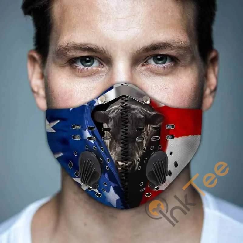 Angus Cattle American Flag Filter Activated Carbon Pm 2.5 Fm Face Mask