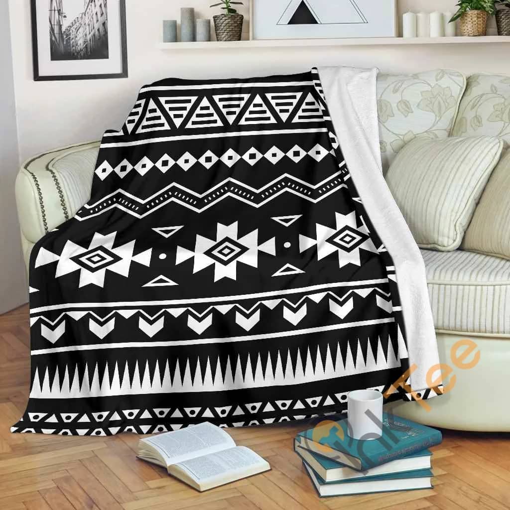 Black And White Aztec Pattern Premium Fleece Blanket