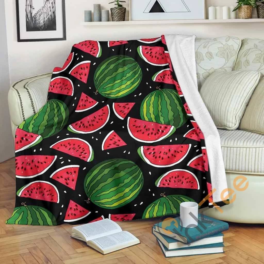 Black Watermelon Pieces Pattern Premium Fleece Blanket