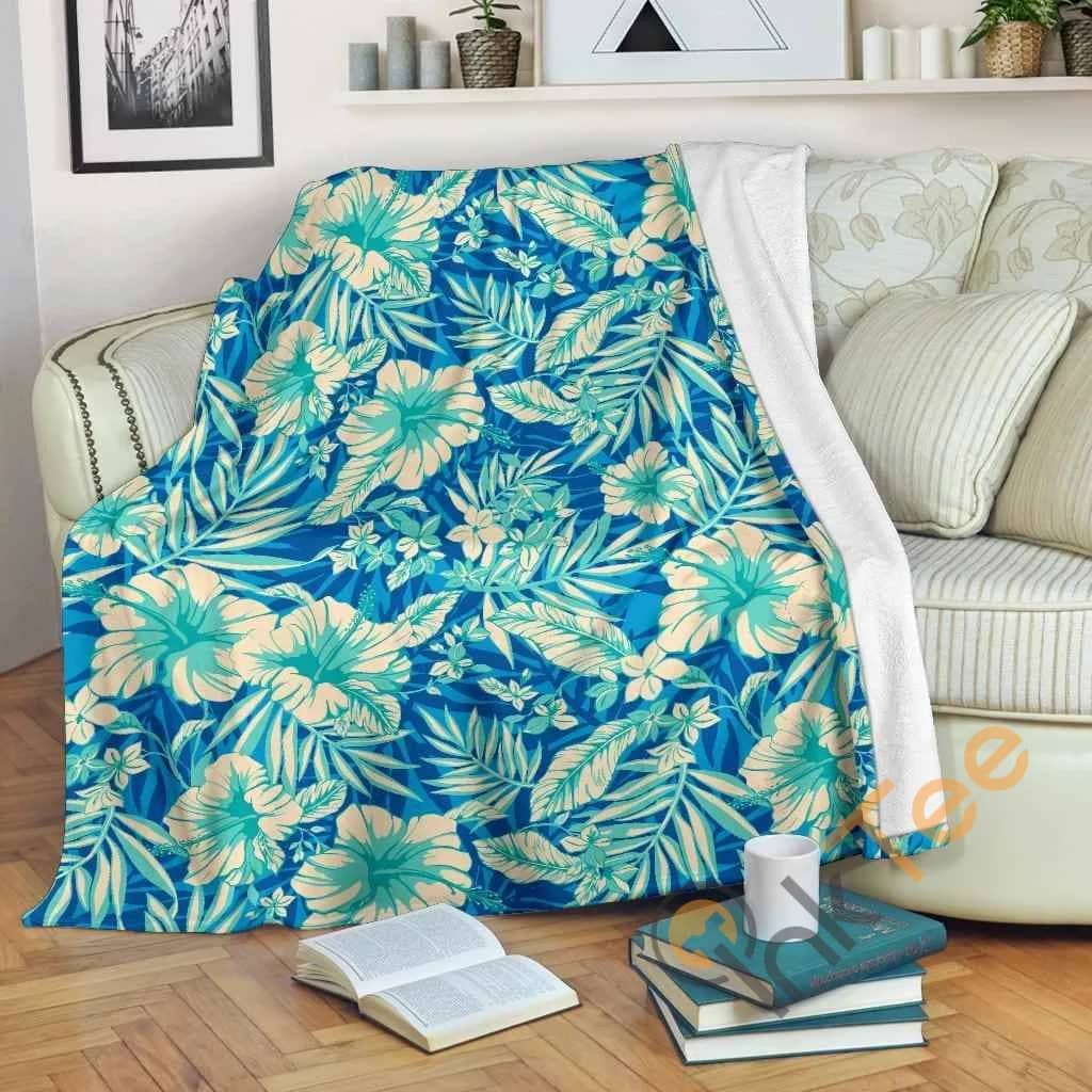 Blue Blossom Tropical Pattern Premium Fleece Blanket