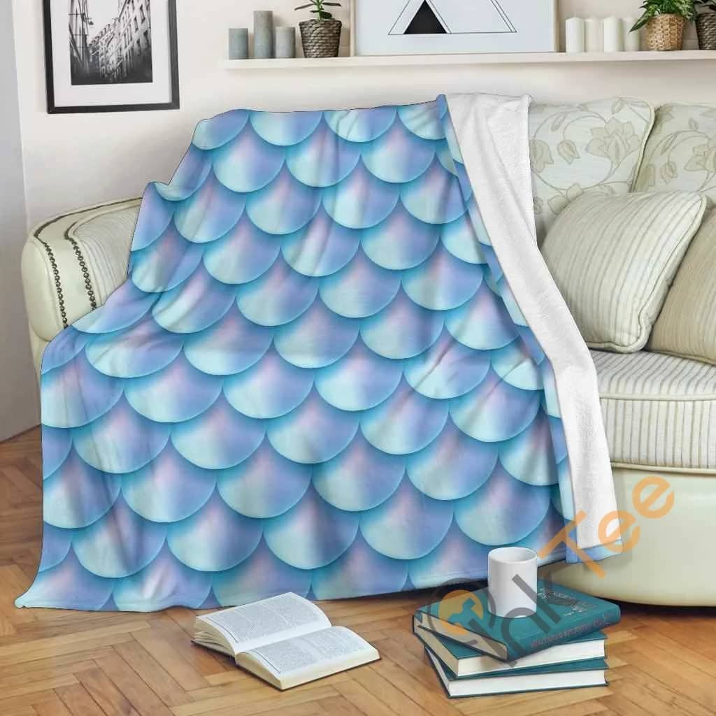 Blue Neon Mermaid Scales Pattern Premium Fleece Blanket