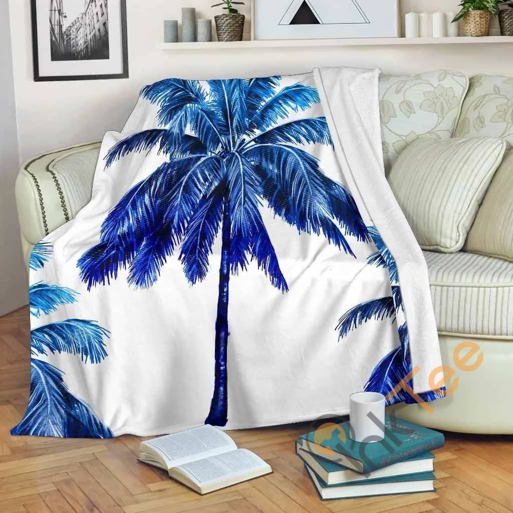 Blue Palm Tree Pattern Premium Fleece Blanket