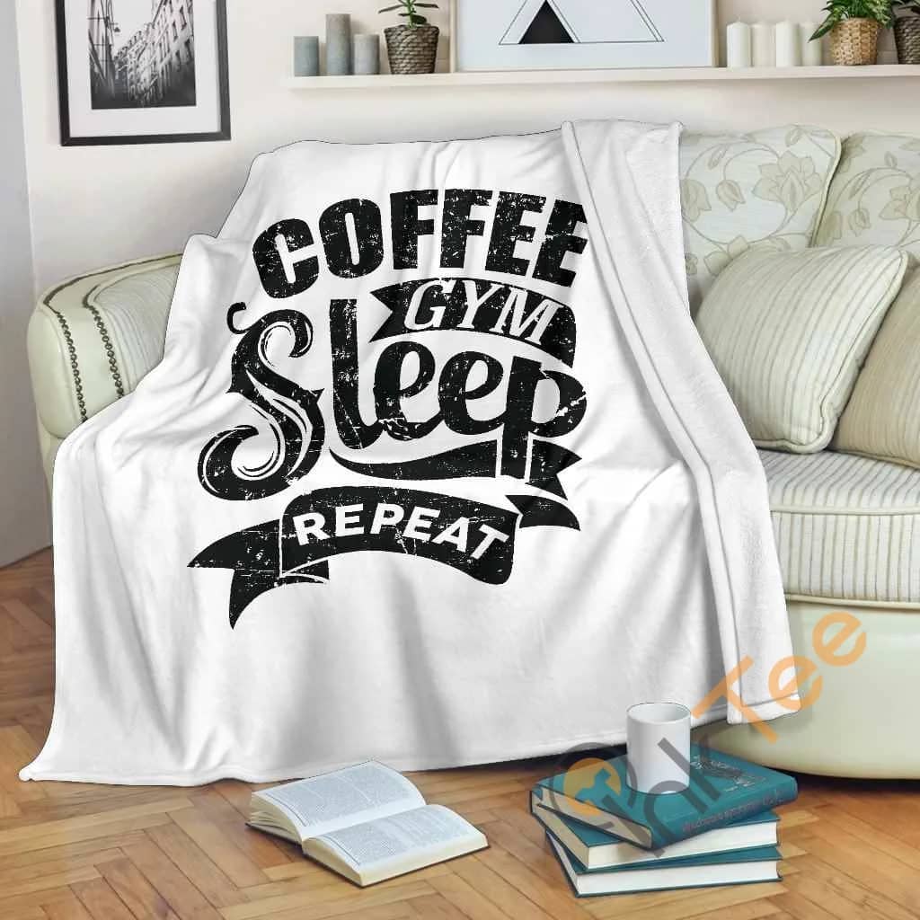 Coffee Gym Sleep Repeat Premium Fleece Blanket