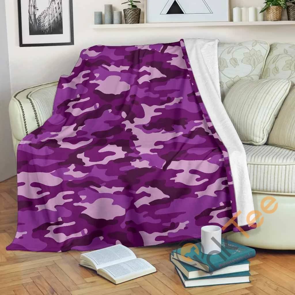 Dark Purple Camouflage Premium Fleece Blanket