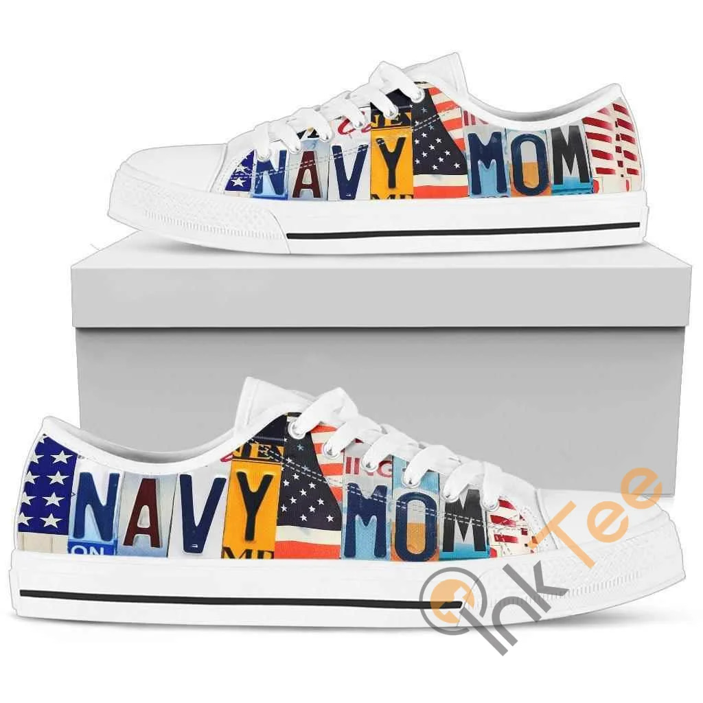 Proud Navy Mom Low Top Shoes