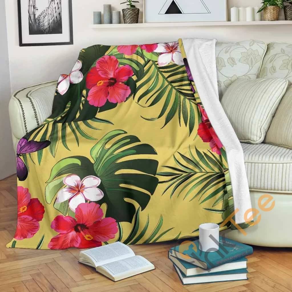 Tropical Exotic Hawaiian Pattern Premium Fleece Blanket