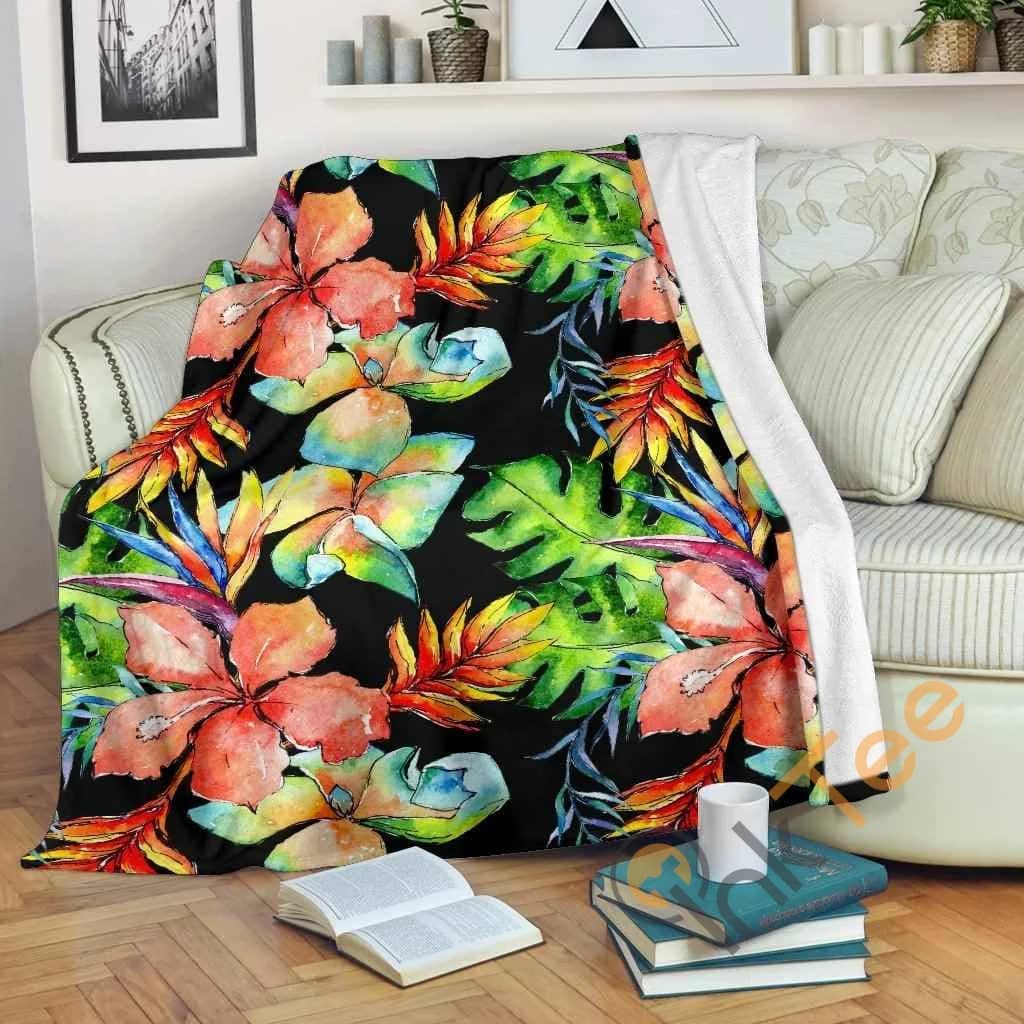 Tropical Hawaii Flowers Pattern Premium Fleece Blanket