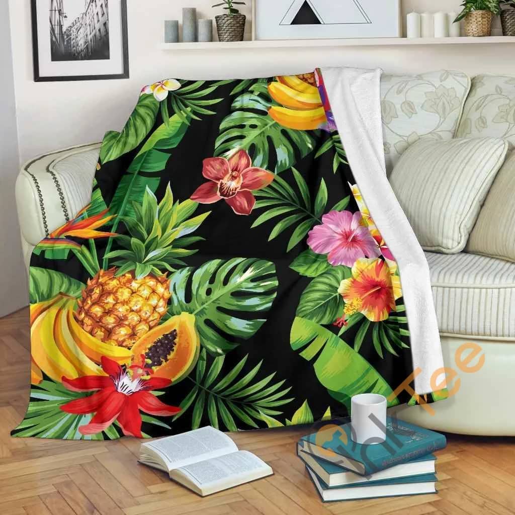 Tropical Hawaiian Fruits Pattern Premium Fleece Blanket