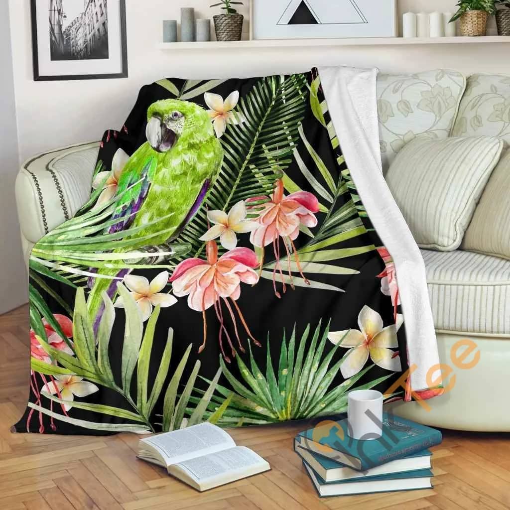Tropical Hawaiian Parrot Pattern Premium Fleece Blanket