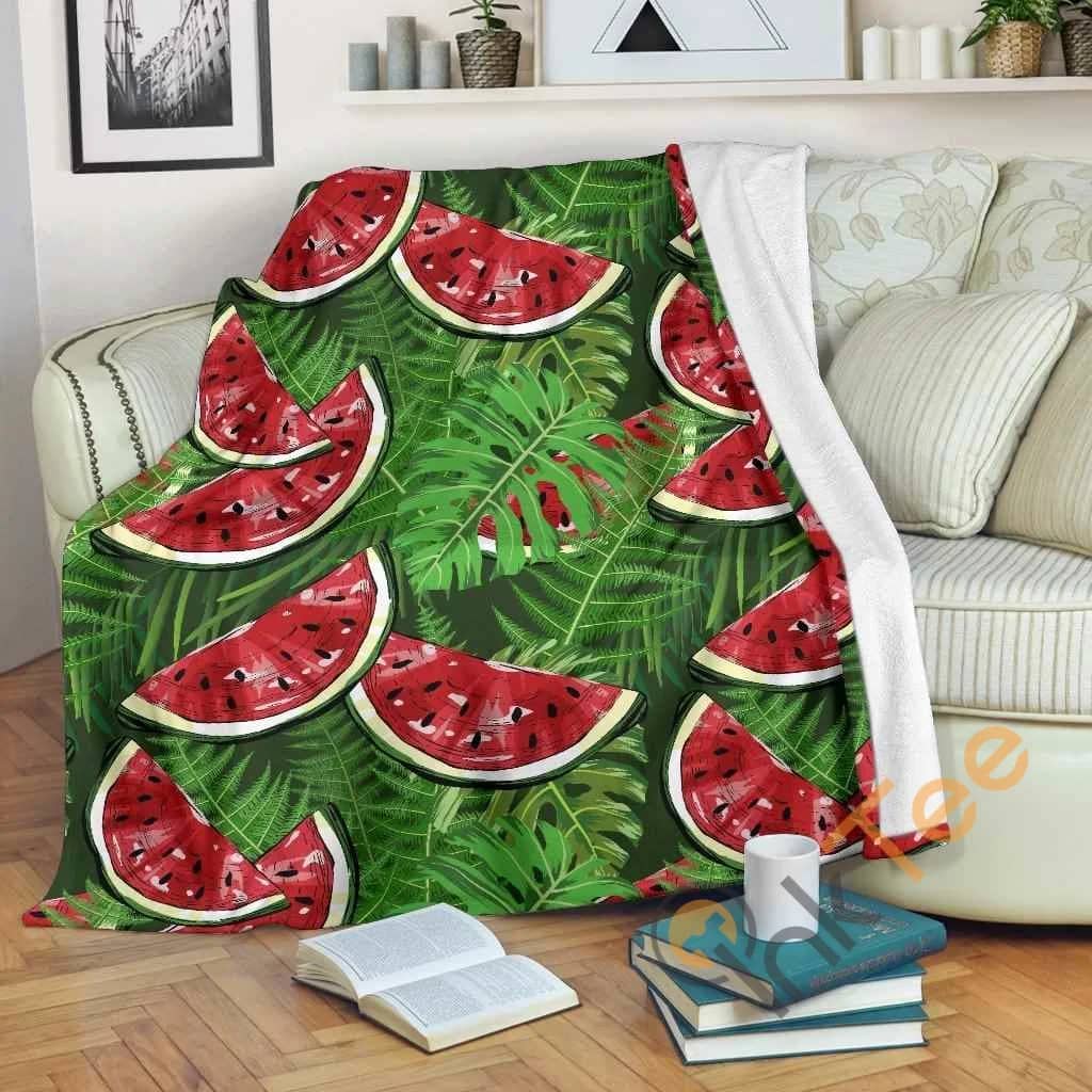 Tropical Leaf Watermelon Pattern Premium Fleece Blanket
