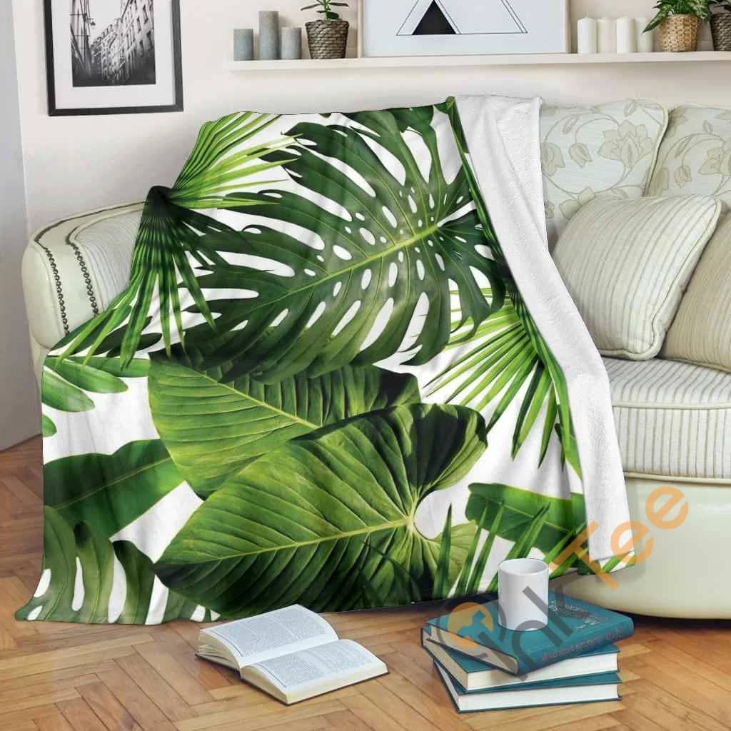 Tropical Palm Leaves Premium Fleece Blanket