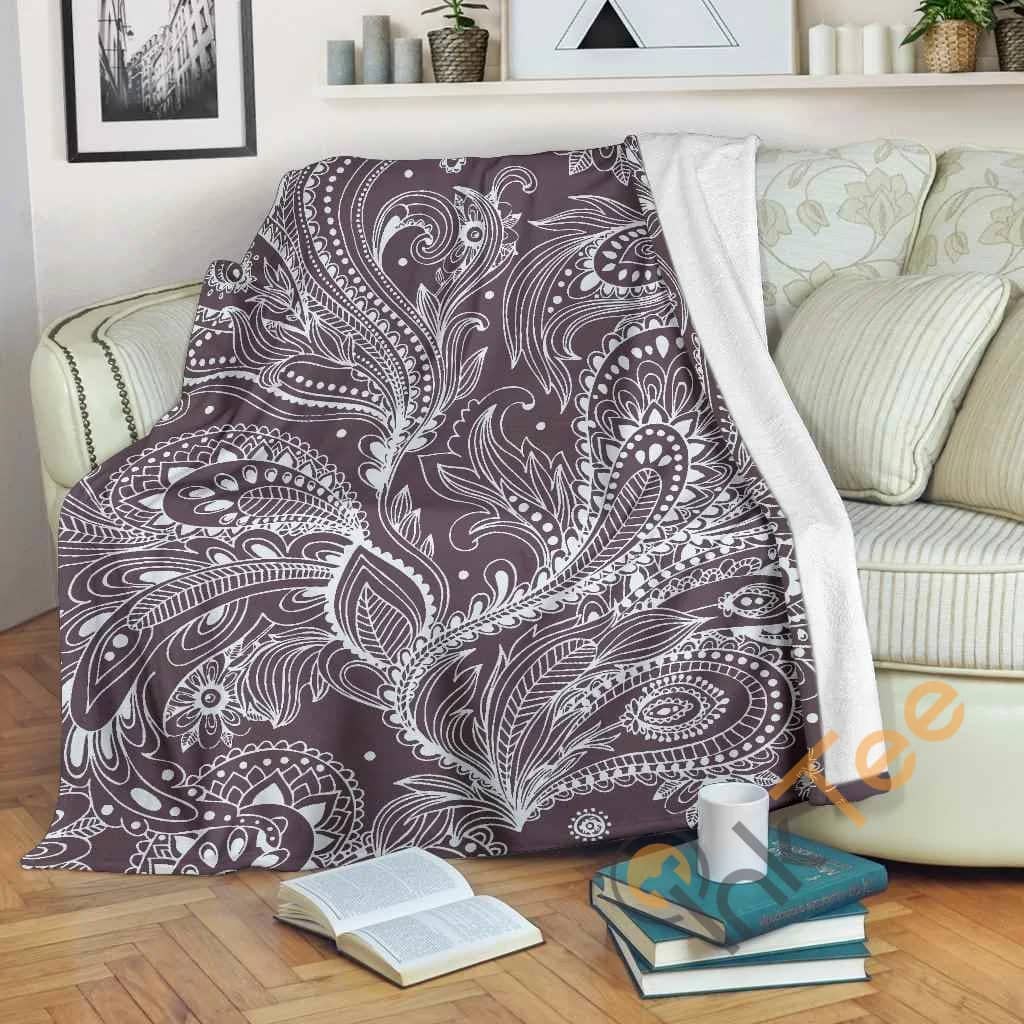 Umber Floral Bohemian Pattern Premium Fleece Blanket