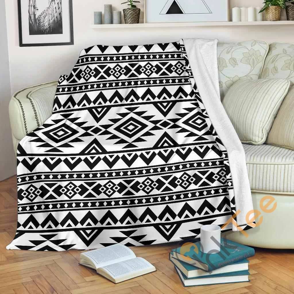 White And Black Aztec Pattern Premium Fleece Blanket