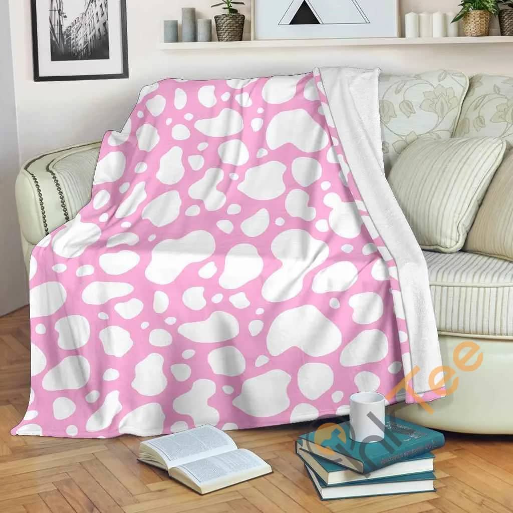 White And Pink Cow Premium Fleece Blanket