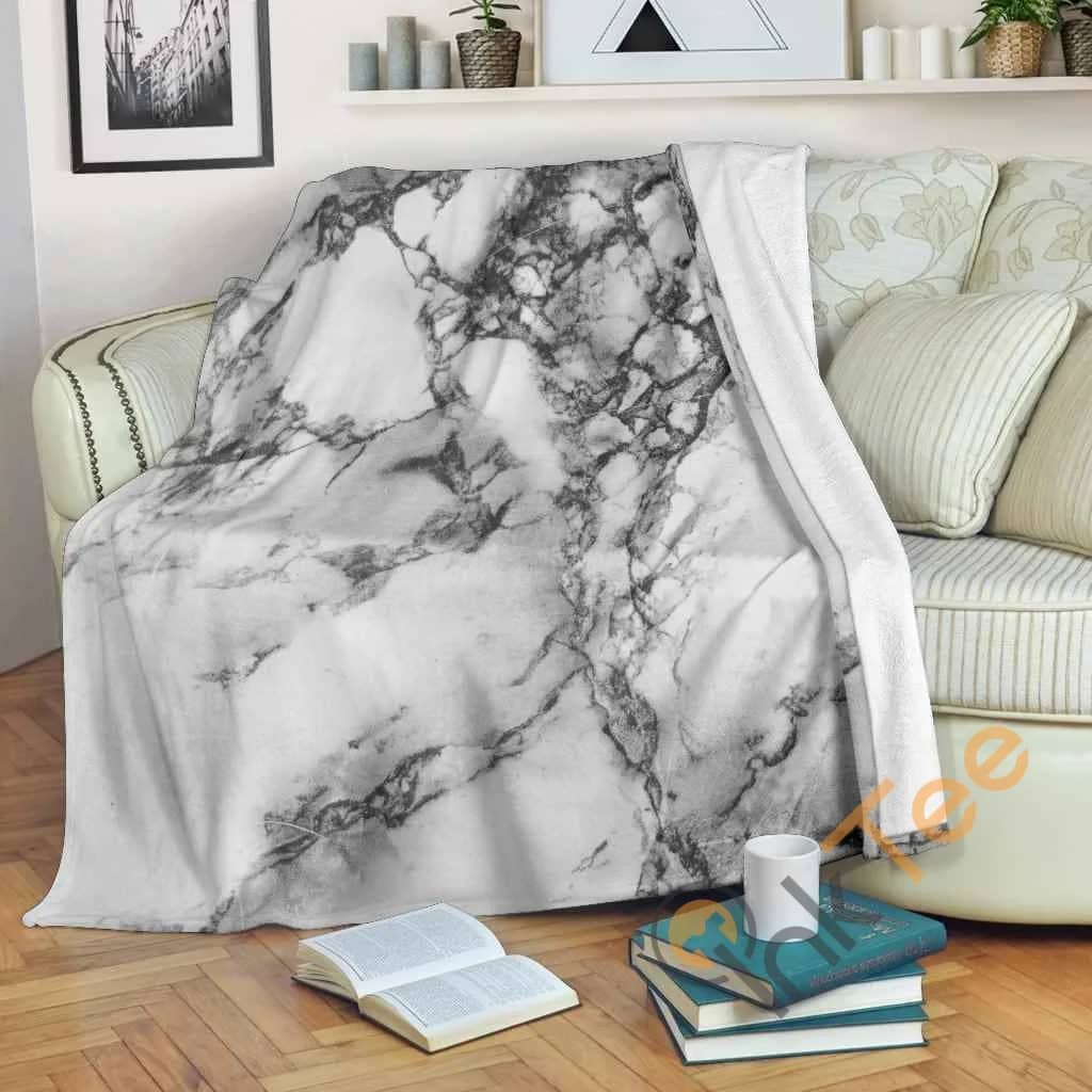 White Dark Grey Marble Premium Fleece Blanket