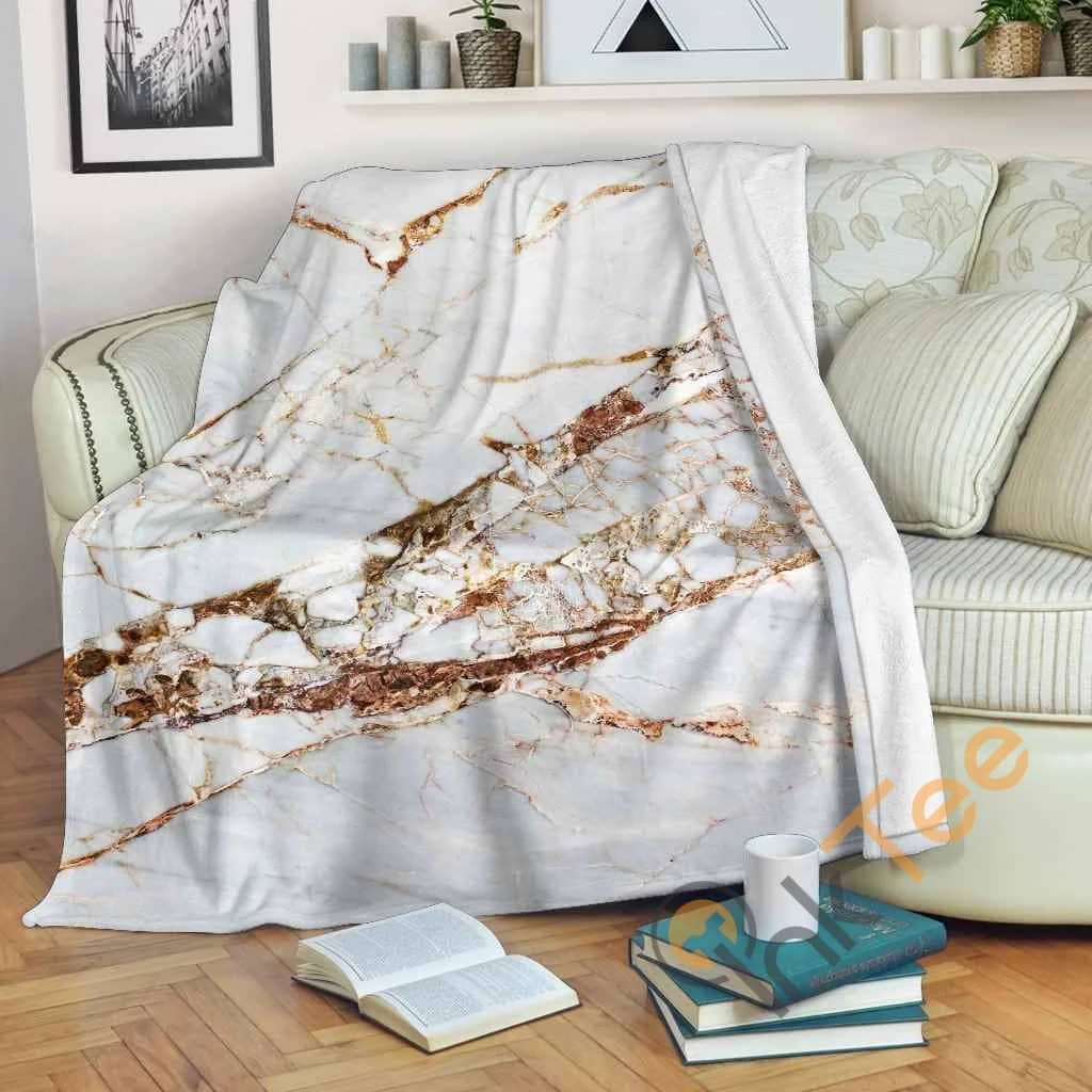 White Gold Grunge Marble Premium Fleece Blanket