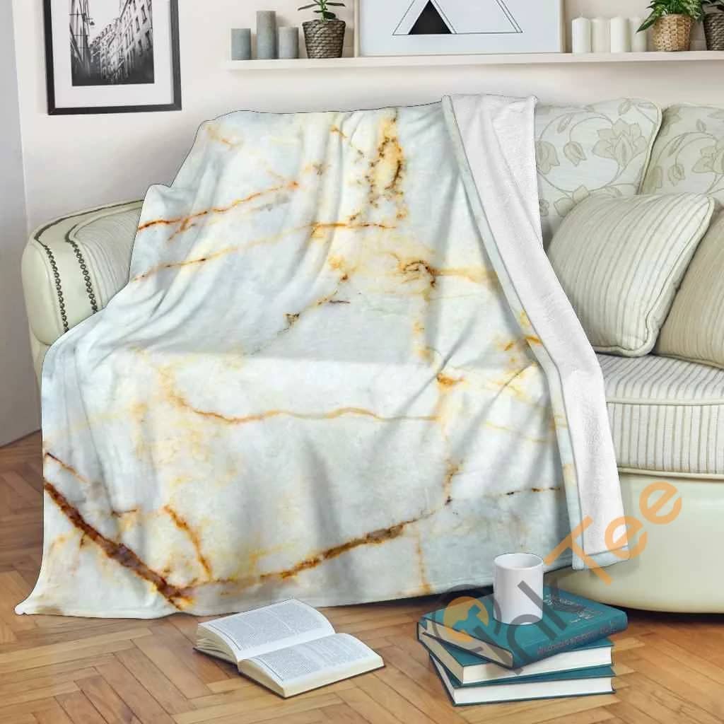 White Gold Marble Premium Fleece Blanket