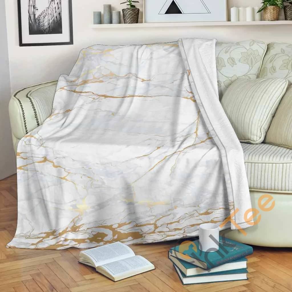 White Gold Scratch Marble Premium Fleece Blanket