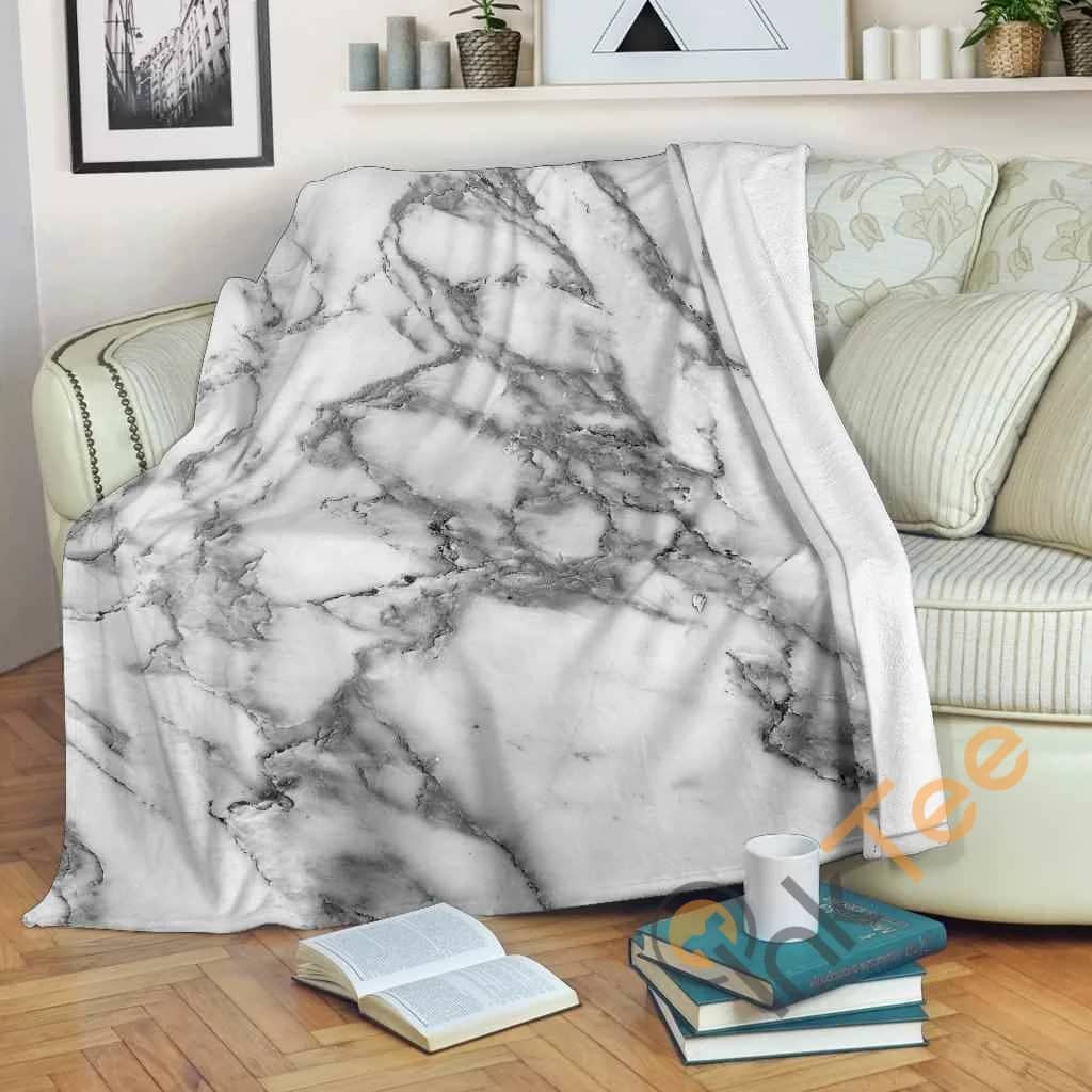 White Gray Marble Premium Fleece Blanket