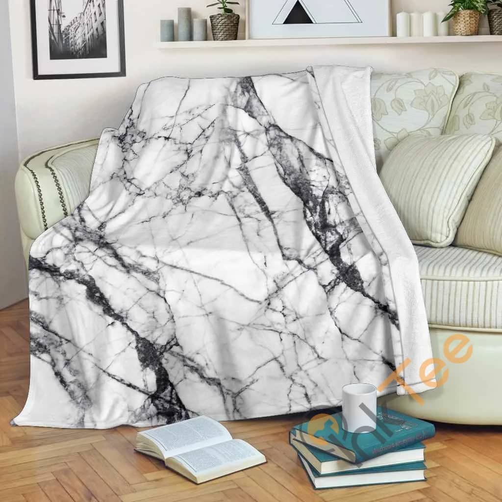 White Gray Scratch Marble Premium Fleece Blanket