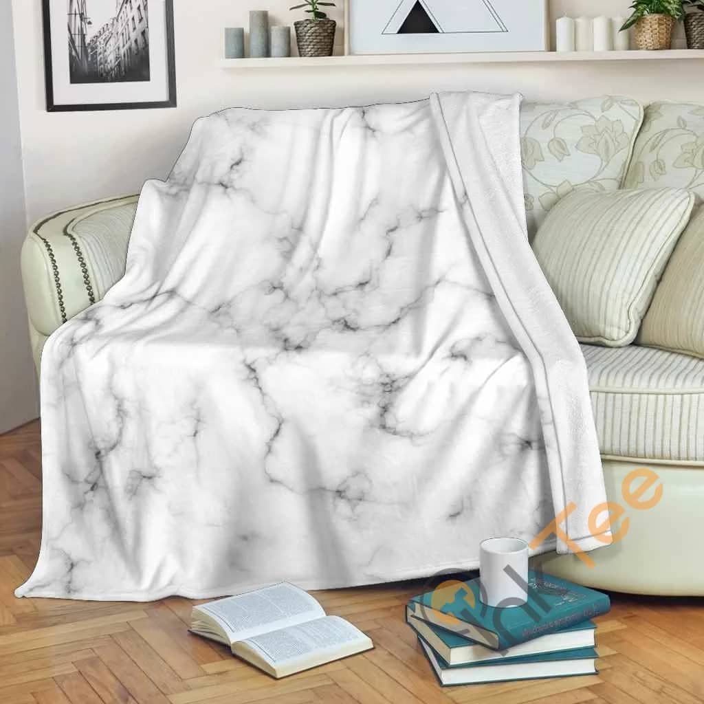 White Grey Smoke Marble Premium Fleece Blanket