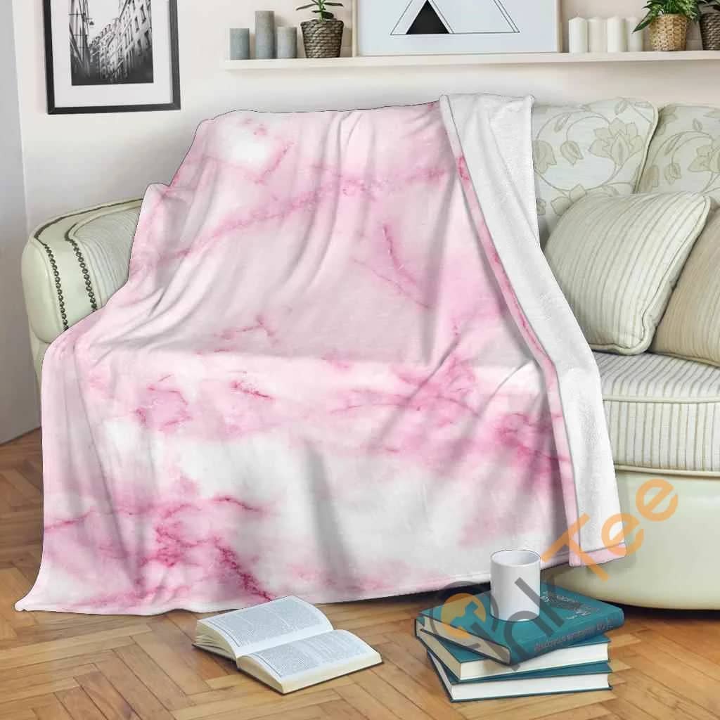 White Pink Marble Premium Fleece Blanket