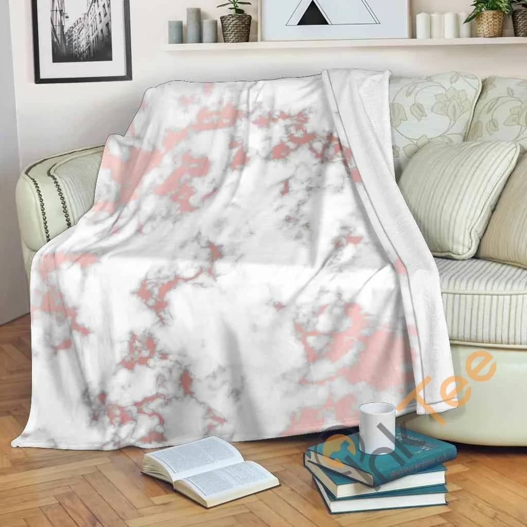 White Rose Gold Marble Premium Fleece Blanket