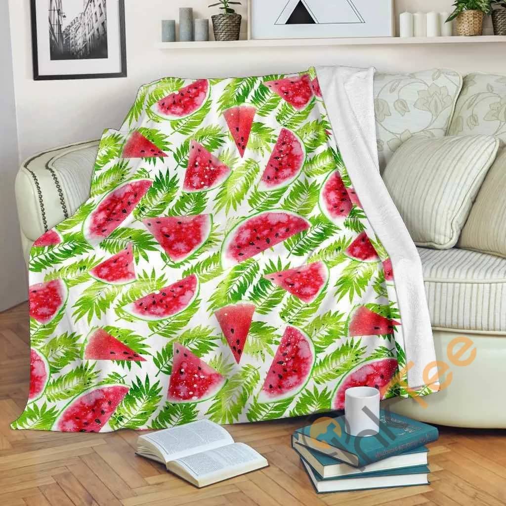 White Summer Watermelon Pattern Premium Fleece Blanket