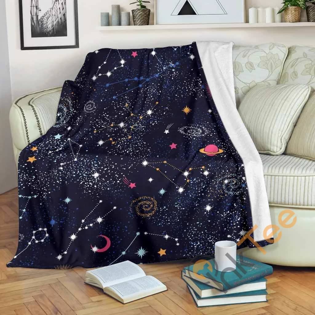 Zodiac Star Signs Galaxy Space Premium Fleece Blanket