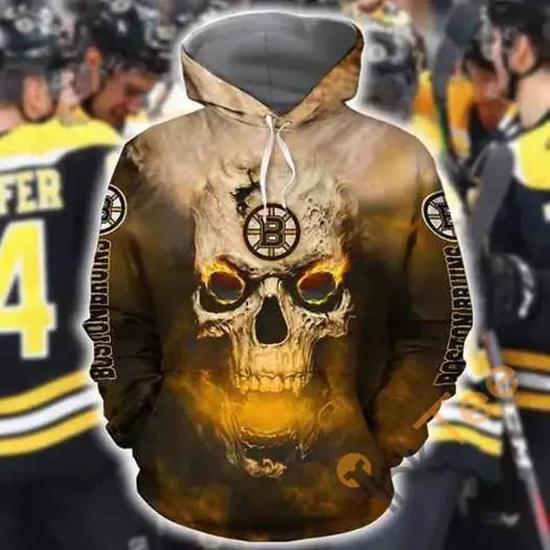 Boston Bruins Skull On Fire Hoodie 3D