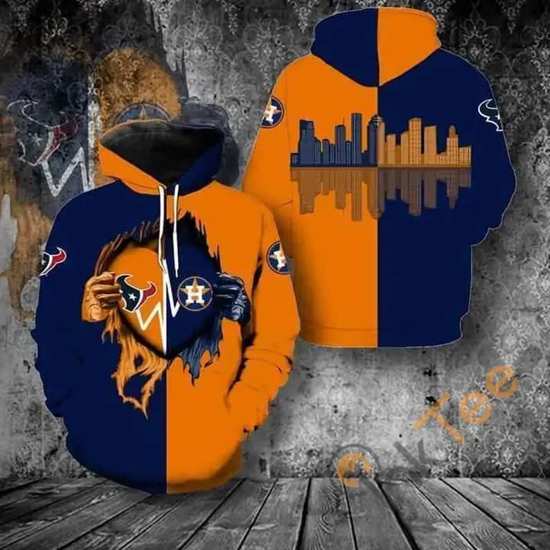 Houston Texans Houston Astros In Heart Ripped Hoodie 3D