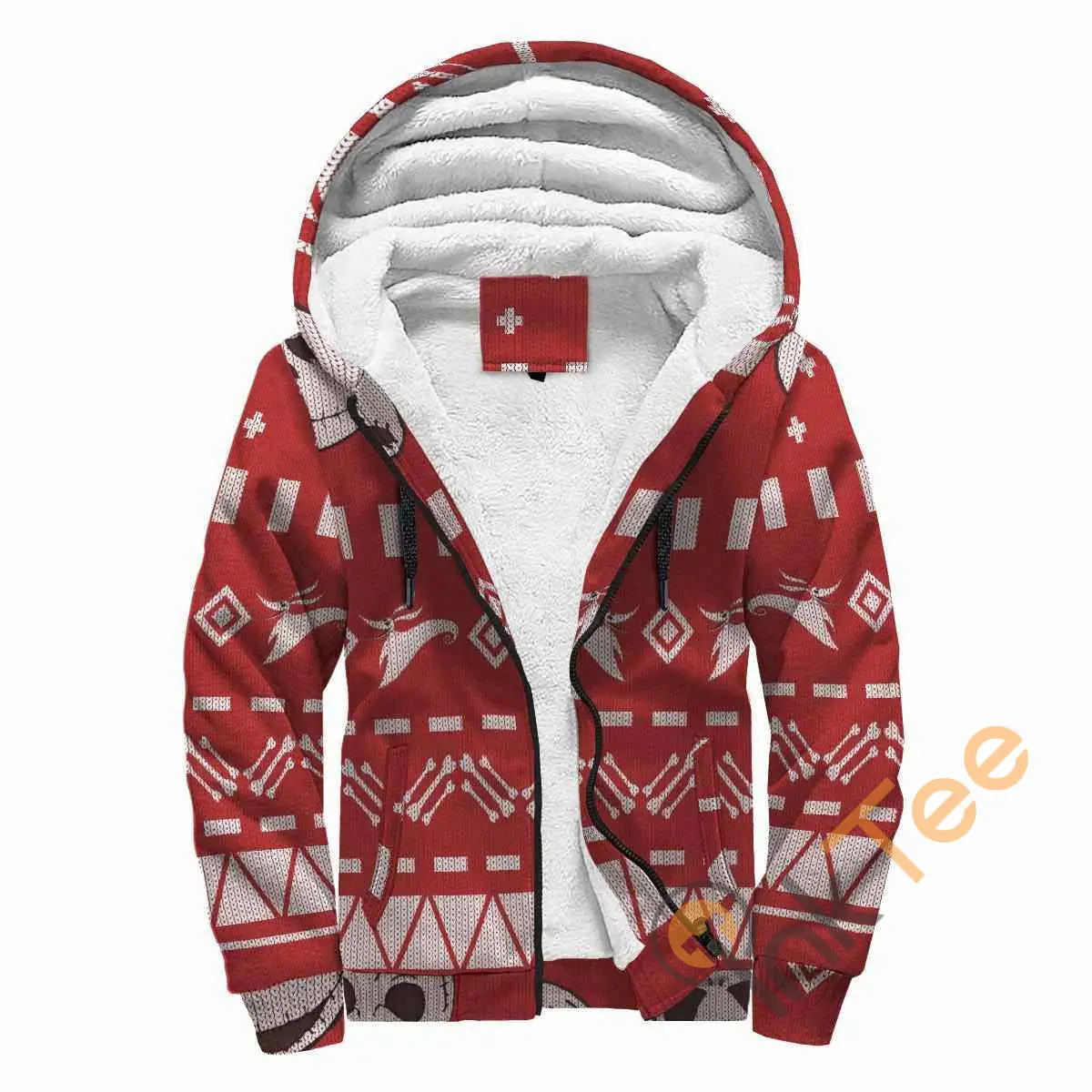 Nightmare Before Christmas Patterned Jack Ugly Christmas Sweater Red Fleece Zipper