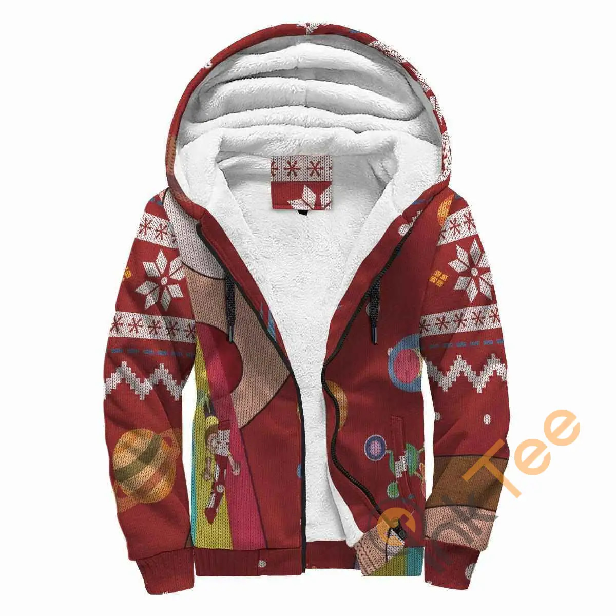 Rick And Morty Interplanetary Merry Knitted Red Fleece Zipper