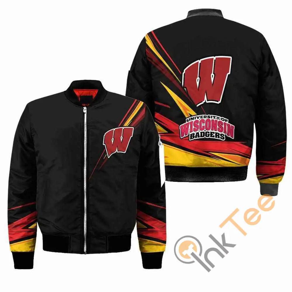 Wisconsin Badgers NCAA Black  Apparel Best Christmas Gift For Fans Bomber Jacket