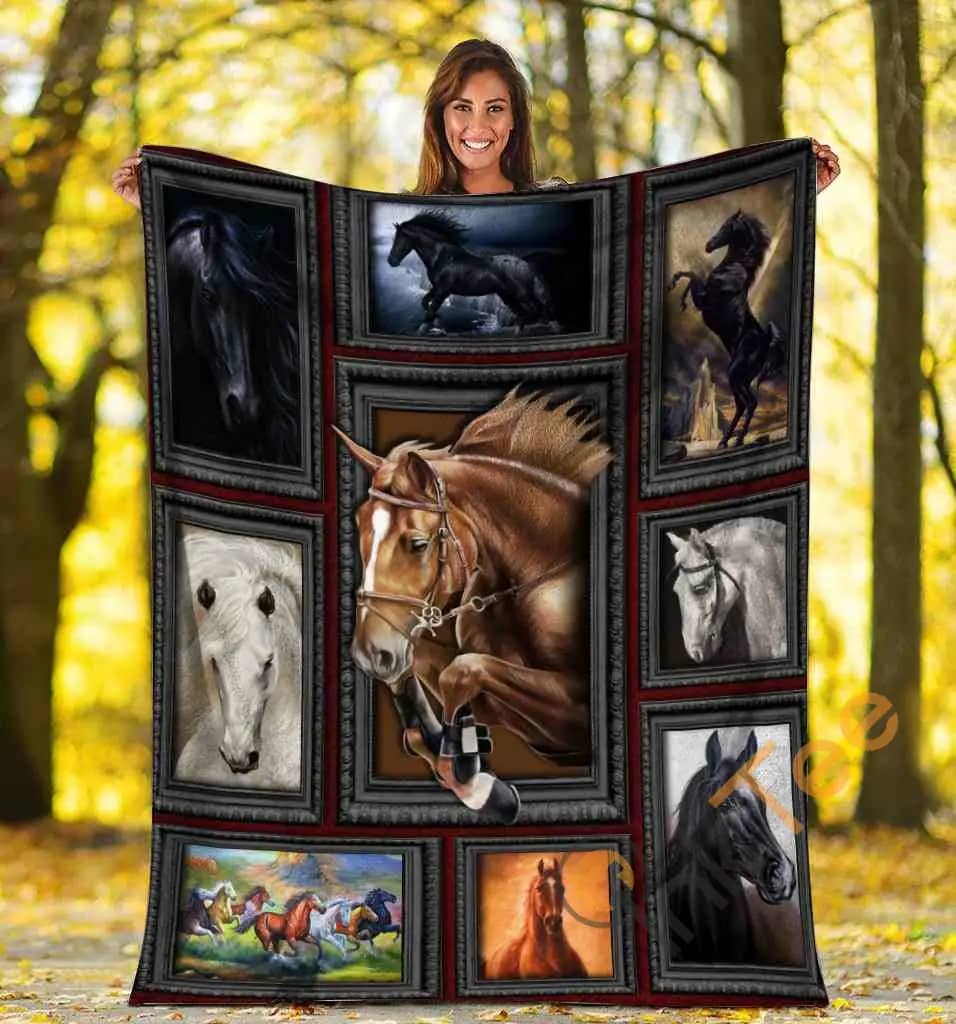 3D Horses Horse Lover Gifts Horseback Riding Equestrian Ultra Soft Cozy Plush Fleece Blanket