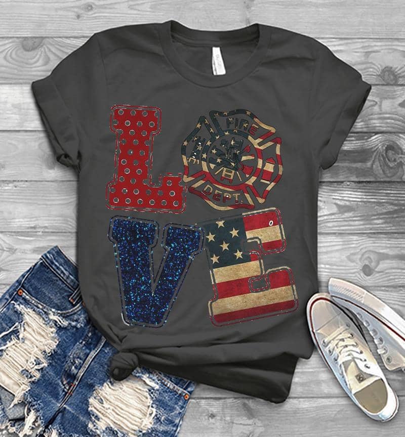 Inktee Store - Love Firefighter American Flag Men T-Shirt Image