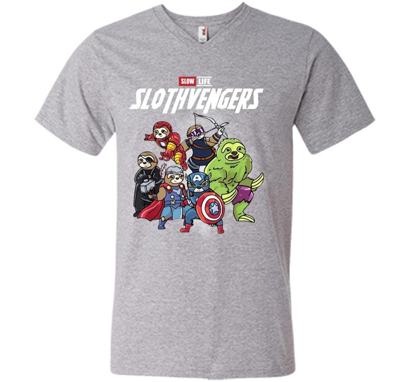 Inktee Store - Official Slow Life Slothvengers V-Neck T-Shirt Image