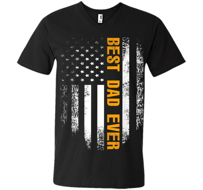 Vintage Best Dad Ever American Flag Fathers Day Gift V-Neck T-Shirt
