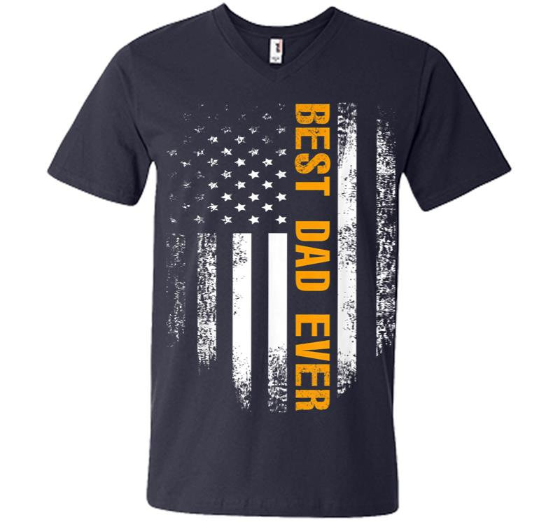 Inktee Store - Vintage Best Dad Ever American Flag Fathers Day Gift V-Neck T-Shirt Image