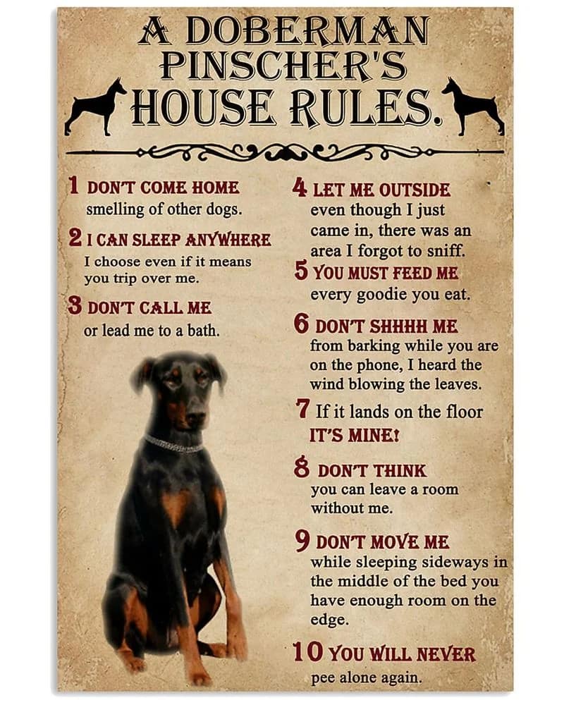 A Doberman Pinscher'S House Rules Unframed , Wrapped Canvas Wall Decor - Frame Not Include Poster