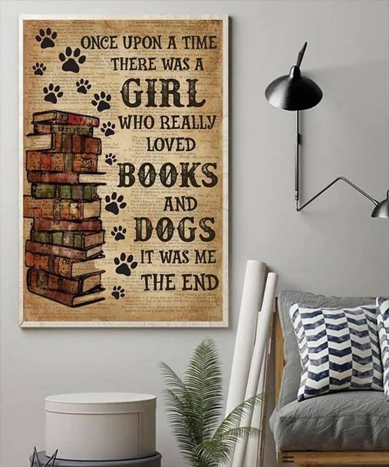 A Girl Who Love Books And Dogs Unframed , Wrapped Canvas Wall Decor - Frame Not Include Poster