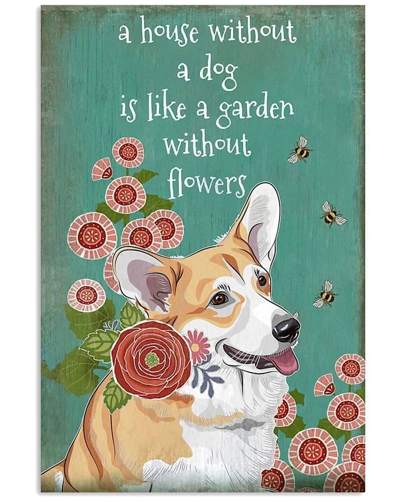 A House Without Corgi Unframed , Wrapped Frame Canvas Wall Decor, Dog , Animal Poster